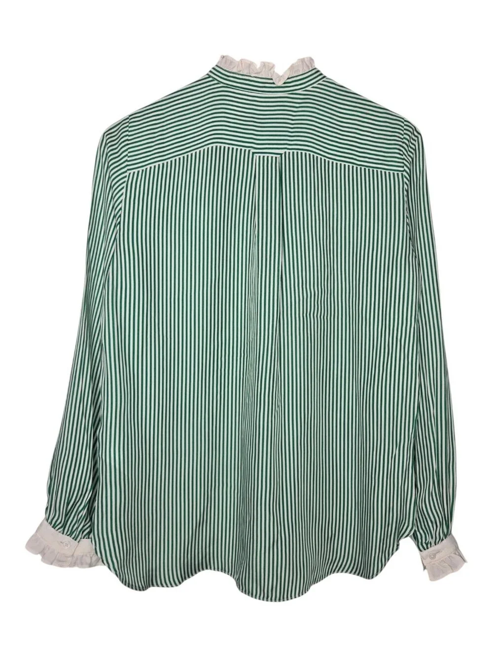 J Crew Womens Kelly Green Striped Cupro Blend Ruffle Trim Button Up Shirt Small